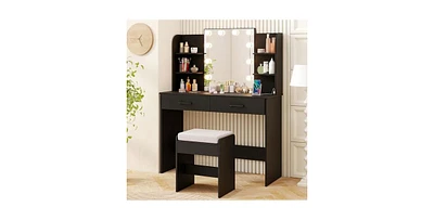 Vanity Set with Lighted Mirror and Stool Power Outlet