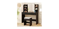 Vanity Set with Lighted Mirror and Stool Power Outlet