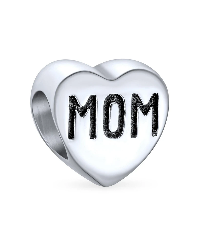 Bling Jewelry Mother Family Heart Love Word Mom Charm Bead Oxidized .925 Sterling Silver Fits European Bracelet