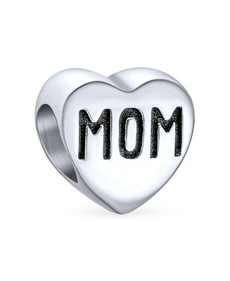 Bling Jewelry Mother Family Heart Love Word Mom Charm Bead Oxidized .925 Sterling Silver Fits European Bracelet