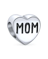 Bling Jewelry Mother Family Heart Love Word Mom Charm Bead Oxidized .925 Sterling Silver Fits European Bracelet
