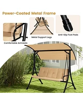 Gymax 3 Person Patio Porch Swing Outdoor Swing Chair w/ Cushions & Adjustable Canopy