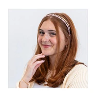 Thin Beaded Headband Set - Gold + Pink