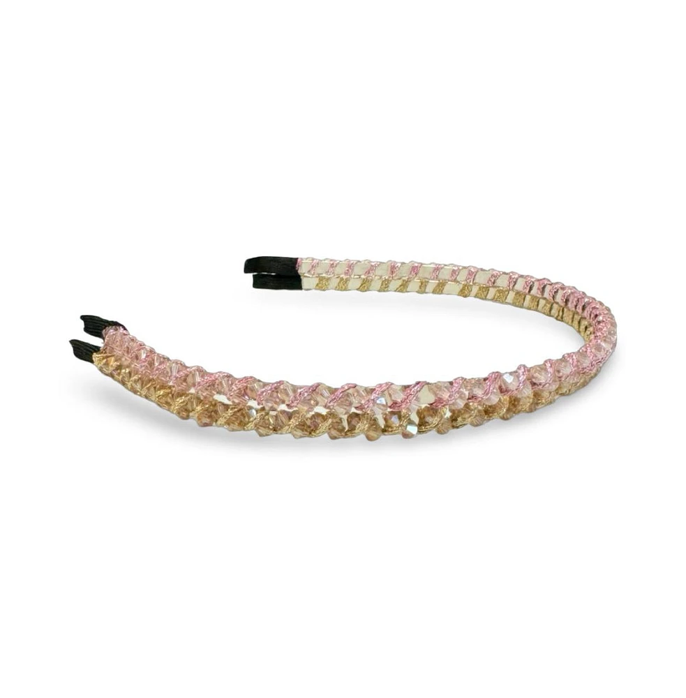 Thin Beaded Headband Set - Gold + Pink