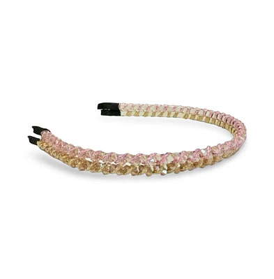 Thin Beaded Headband Set - Gold + Pink