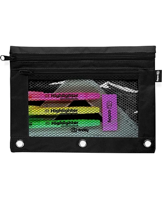 Enday Pink Pencil Pouch for 3 Ring Binder, Zippered Binder Pouches, Case Large Bags f