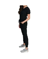 Medgear Women's Fleur Stretch Scrub Set with Zip Chest Pocket Top and Knit Rib Cuffs Jogger Pants