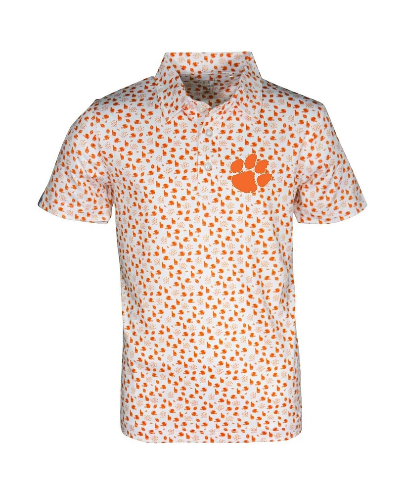 Garb Toddler White Clemson Tigers Earnest Allover Print Polo Shirt
