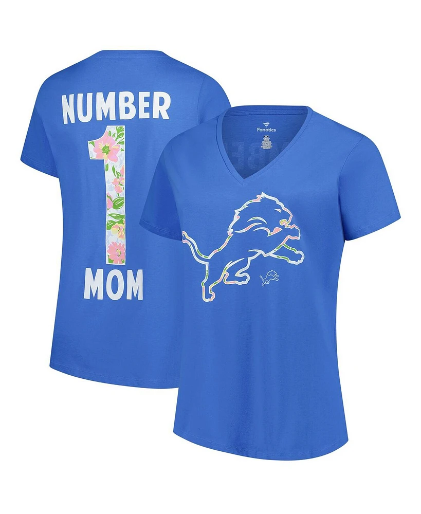 Fanatics Women's Blue Detroit Lions Plus Mother's Day Floral V-Neck T-Shirt