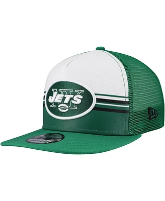 New Era Men's White/Green New York Jets Striped A-Frame 9FIFTY Adjustable Trucker Snapback Hat