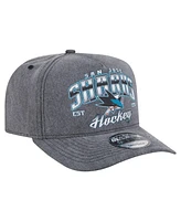 New Era Men's Charcoal San Jose Sharks Throwback Washed A-Frame Pre-Curved 9FIFTY Snapback Hat