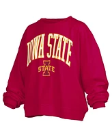 Pressbox Women's Cardinal Iowa State Cyclones Janise Arch Over Logo Waist Length Oversized Pullover Sweatshirt