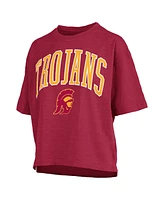 Pressbox Women's Cardinal Usc Trojans Nelson Arch Over Logo Waist Length Oversized Slub T-Shirt