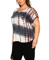 Coin 1804 Plus Tie Dye Lattice Sleeve Dolman T-Shirt