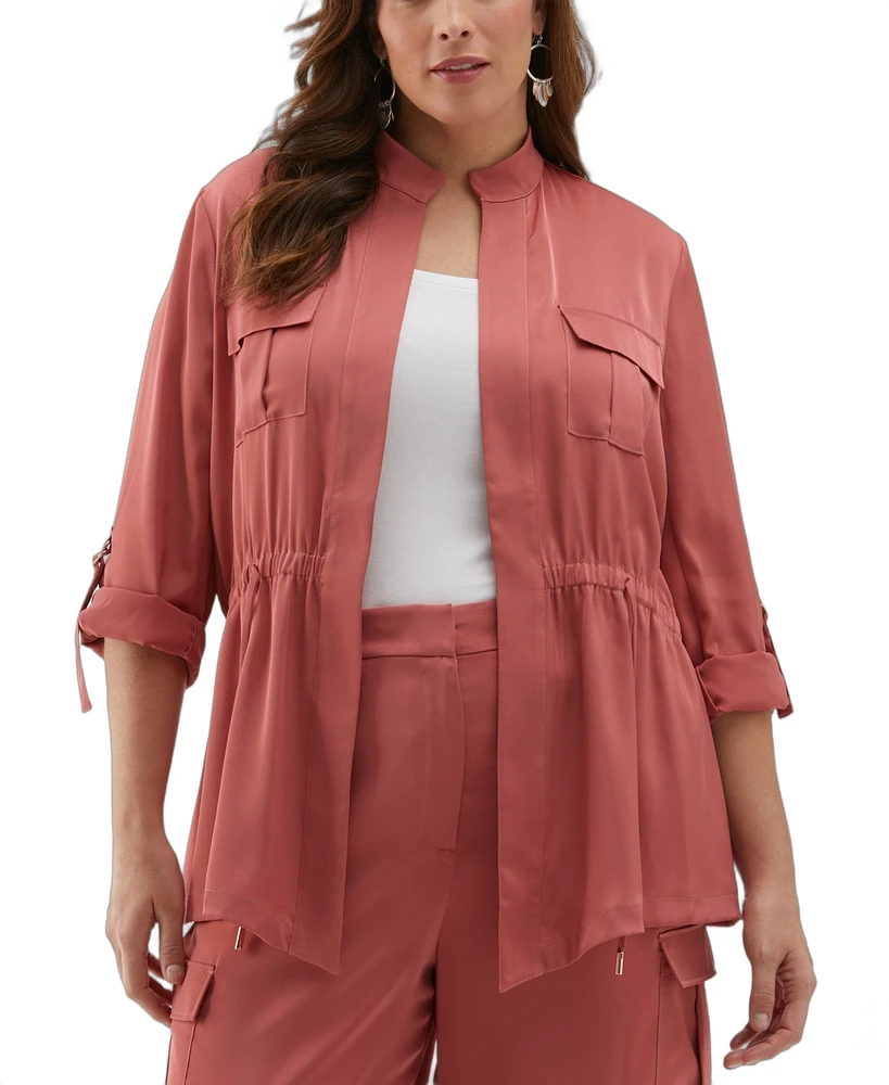 Ella Rafaella Plus Drawcord Waist Shine Roll Sleeve Jacket