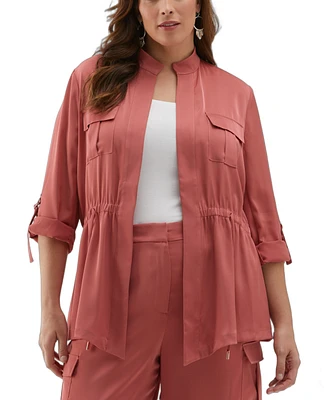Ella Rafaella Plus Drawcord Waist Shine Roll Sleeve Jacket