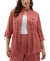 Ella Rafaella Plus Drawcord Waist Shine Roll Sleeve Jacket