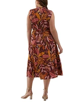 Ella Rafaella Plus Leaf Print Belted Sleeveless Dress