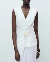 Mango Women's Belt Combined Woven Dress