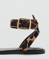 Mango Women's Animal Print Leather Sandals