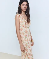 Mango Women's Bow Detail Floral Midi Dress