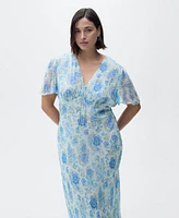 Mango Women's Short Sleeves Long Floral Dress