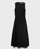 Mango Women's Openwork Embroidery Motifs Midi Dress