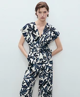 Mango Women's Belt Printed Linen Jumpsuit