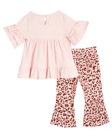 Rare Editions Baby Girls 3-Piece Ruffle Top, Leopard Flare Pants and Headband Set