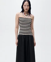 Mango Women's Combined Striped Strapless Dress