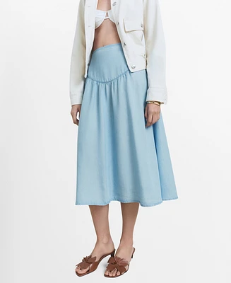 Mango Women's Gathered Detail Lyocell Midi Skirt