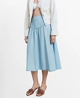Mango Women's Gathered Detail Lyocell Midi Skirt