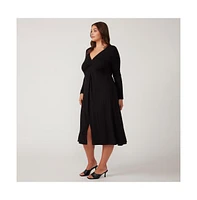 Estelle Eclipse Black Long Sleeve V-Neck Midi Dress