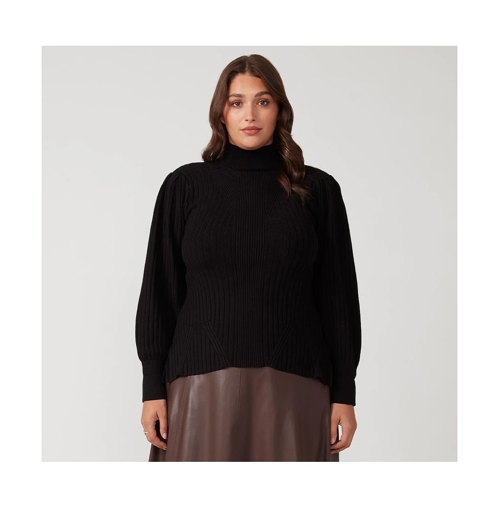 Estelle Rae Black high Neck Fitted Ribbed Sweater