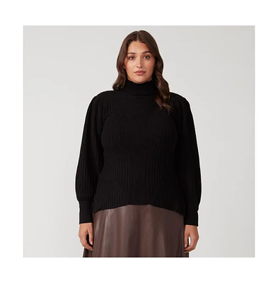 Estelle Rae Black high Neck Fitted Ribbed Sweater