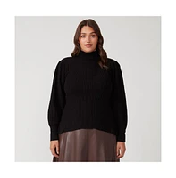 Estelle Rae Black high Neck Fitted Ribbed Sweater