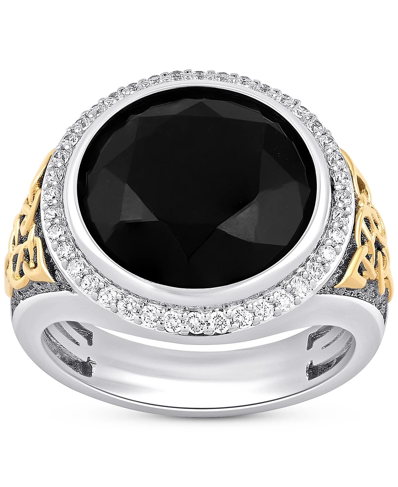 Men's Onyx & Diamond (3/8 ct. t.w.) Halo Ring in Sterling Silver & 14k Gold-Plate