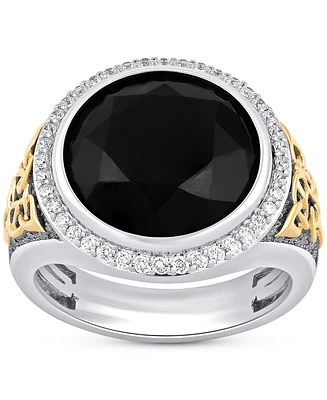 Men's Onyx & Diamond (3/8 ct. t.w.) Halo Ring in Sterling Silver & 14k Gold-Plate