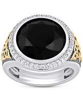 Men's Onyx & Diamond (3/8 ct. t.w.) Halo Ring in Sterling Silver & 14k Gold-Plate