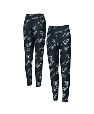 Concepts Sport Women's Black Las Vegas Raiders Breakthrough Allover Print Knit Sleep Leggings