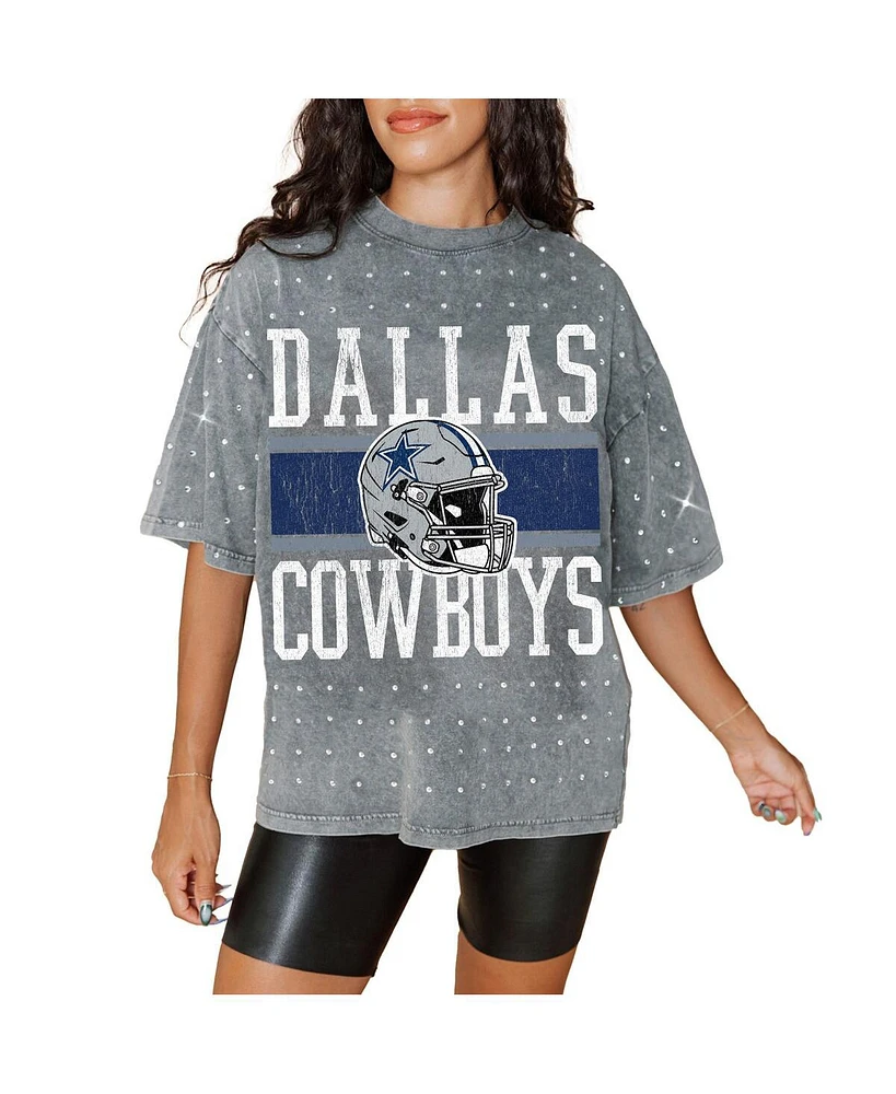 Gameday Couture Women's Gray Dallas Cowboys Oversized Mini Rhinestone Classic T-Shirt