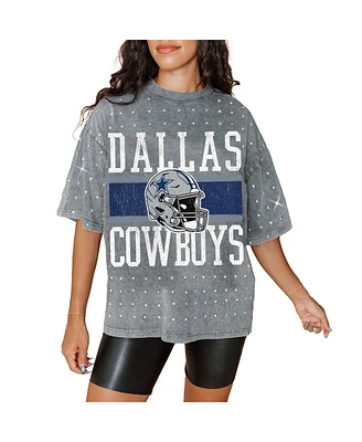 Gameday Couture Women's Gray Dallas Cowboys Oversized Mini Rhinestone Classic T-Shirt