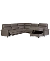 Thandler 5-Pc. Leather Chaise Sectional with 2 Power Recliners, Exclusively at Macy's