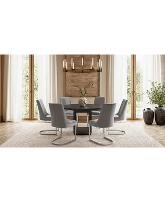 Tivie 7-Pc. Dining Set (Round Table & 6 Metal Chairs)