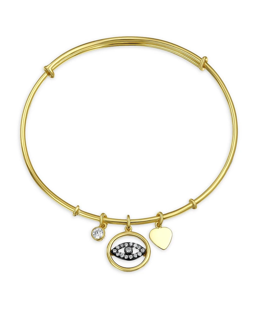Bling Jewelry Evil Eye Heart Charm Bangle Bracelet Cz Gold Plated Sterling Silver