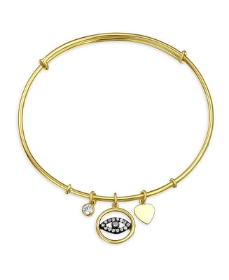 Bling Jewelry Evil Eye Heart Charm Bangle Bracelet Cz Gold Plated Sterling Silver
