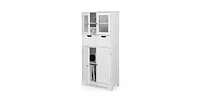 4 Door Freestanding Bathroom Floor Storage Cabinet with 2 Drawers and Glass Doors