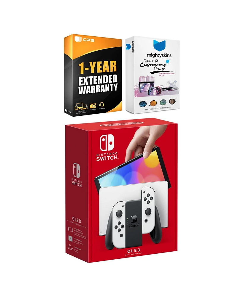Nintendo Switch Neon Red & Blue Oled Console with MightySkins Console and Controller Skin Voucher and Year Cps Extended Warranty