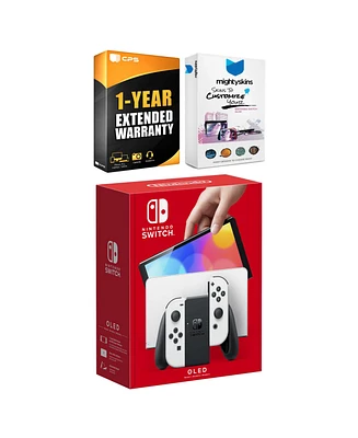 Nintendo Switch Neon Red & Blue Oled Console with MightySkins Console and Controller Skin Voucher and Year Cps Extended Warranty