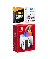 Nintendo Switch Neon Red & Blue Oled Console with MightySkins Console and Controller Skin Voucher and Year Cps Extended Warranty